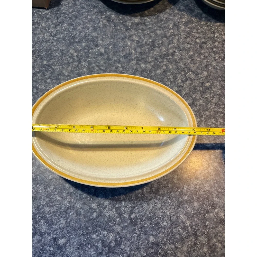 Hearthside Garden Festival Stoneware Oval Serving Bowl Yellow Trim Japan Vintage